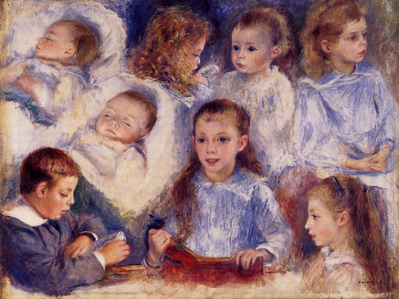 Studies of the Children of Paul Berard - Pierre-Auguste Renoir painting on canvas